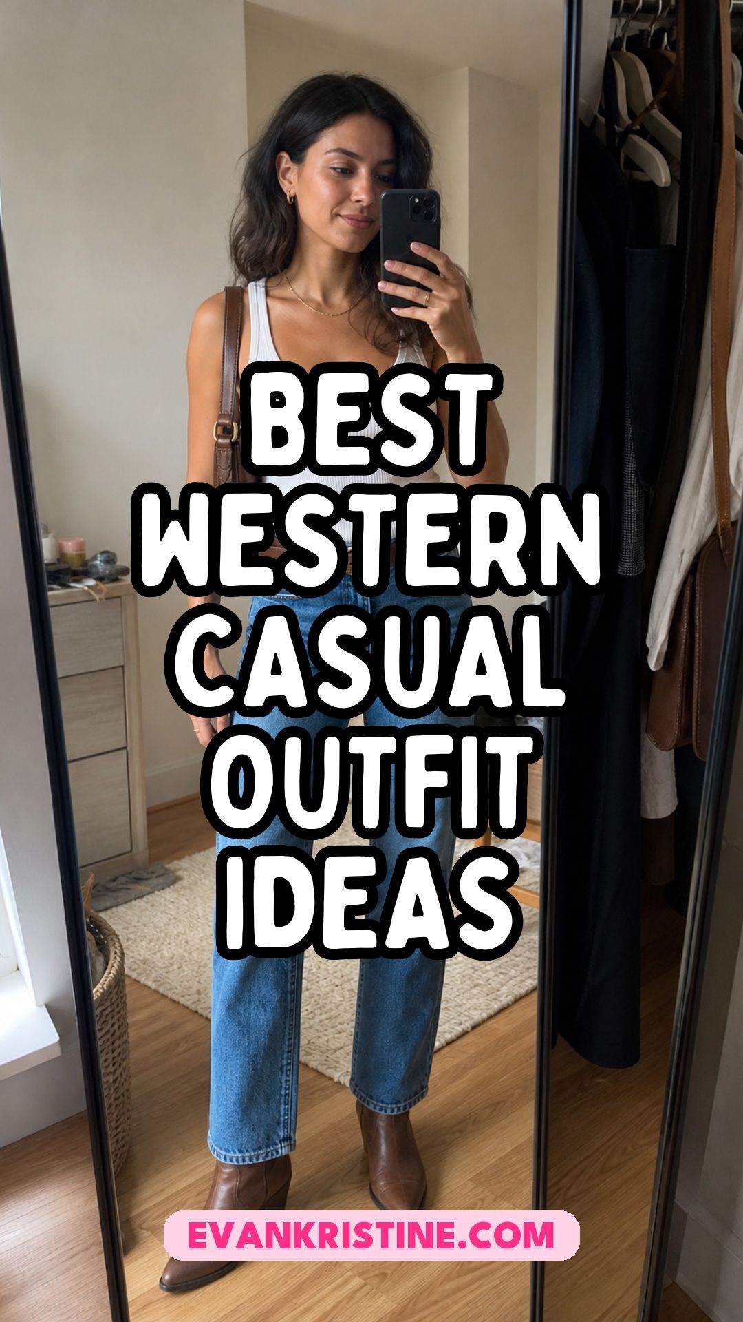 Western casual outfit ideas with cowboy boots, denim and suede