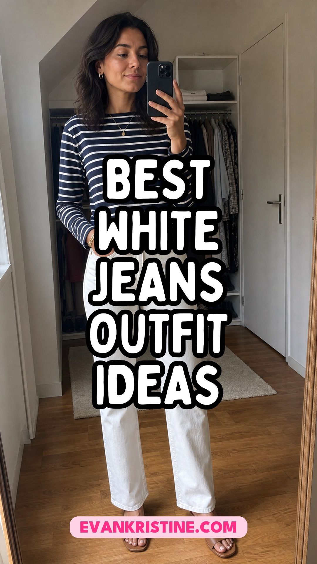 White jeans outfit ideas Pinterest pin