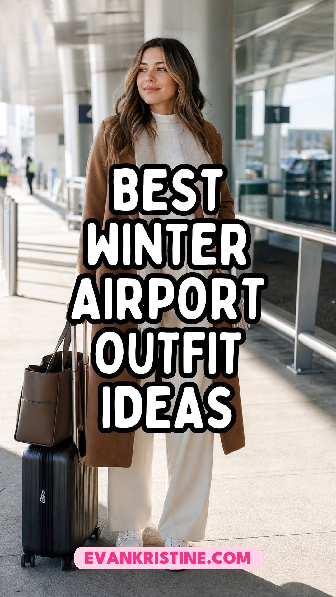 Winter airport outfit ideas Pinterest pin