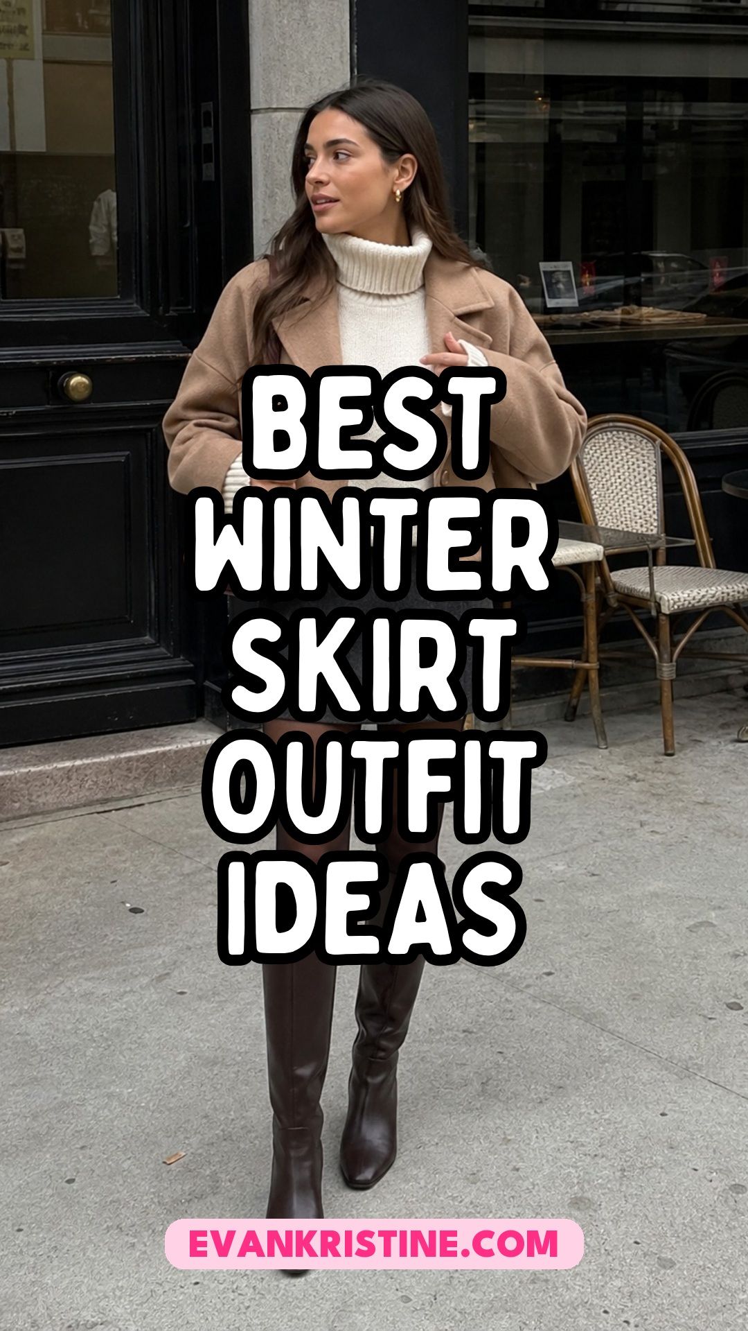 Winter skirt outfit ideas Pinterest pin